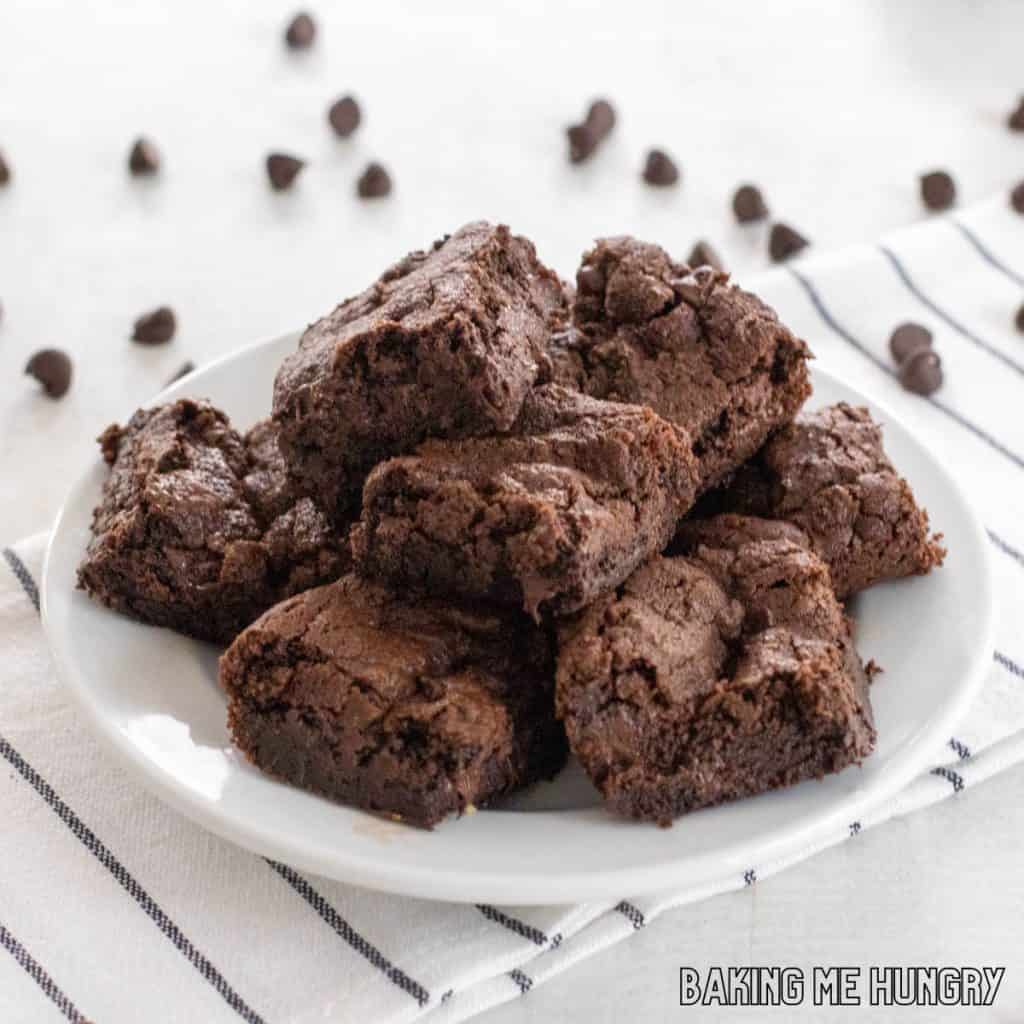 plate with pile of double chocolate brownies