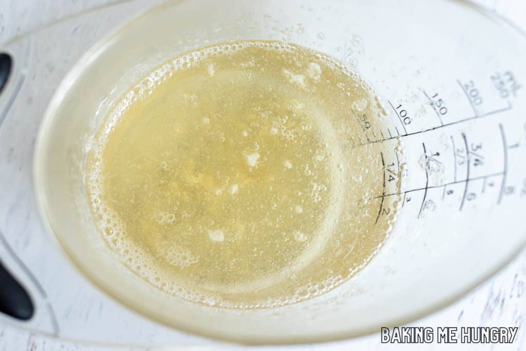 bloomed gelatin in measuring cup