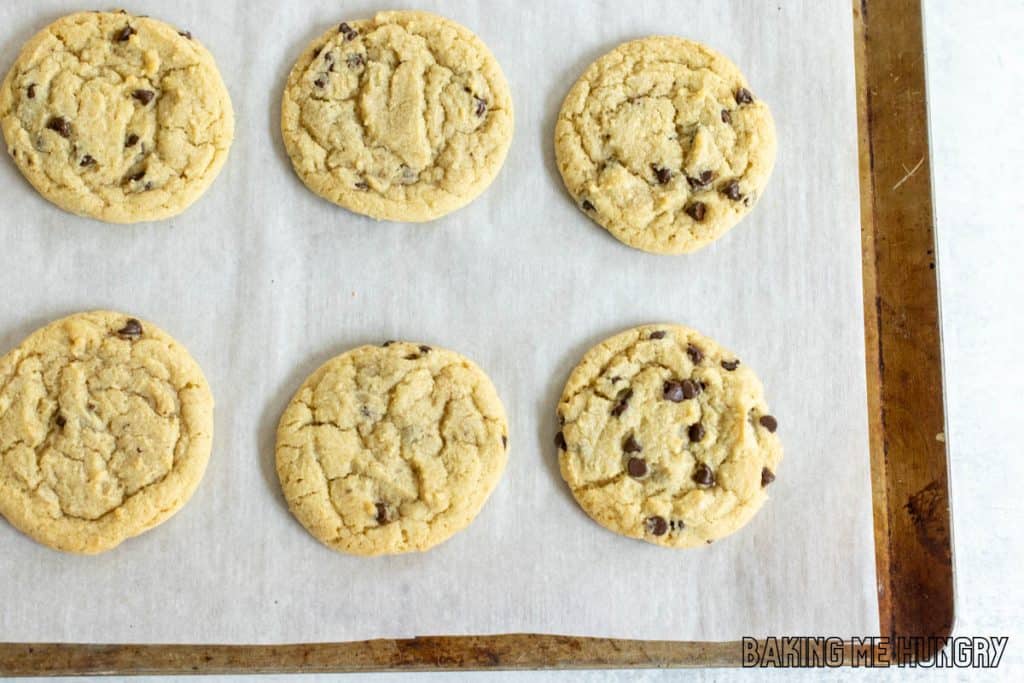 baked cookies on tray from overhead