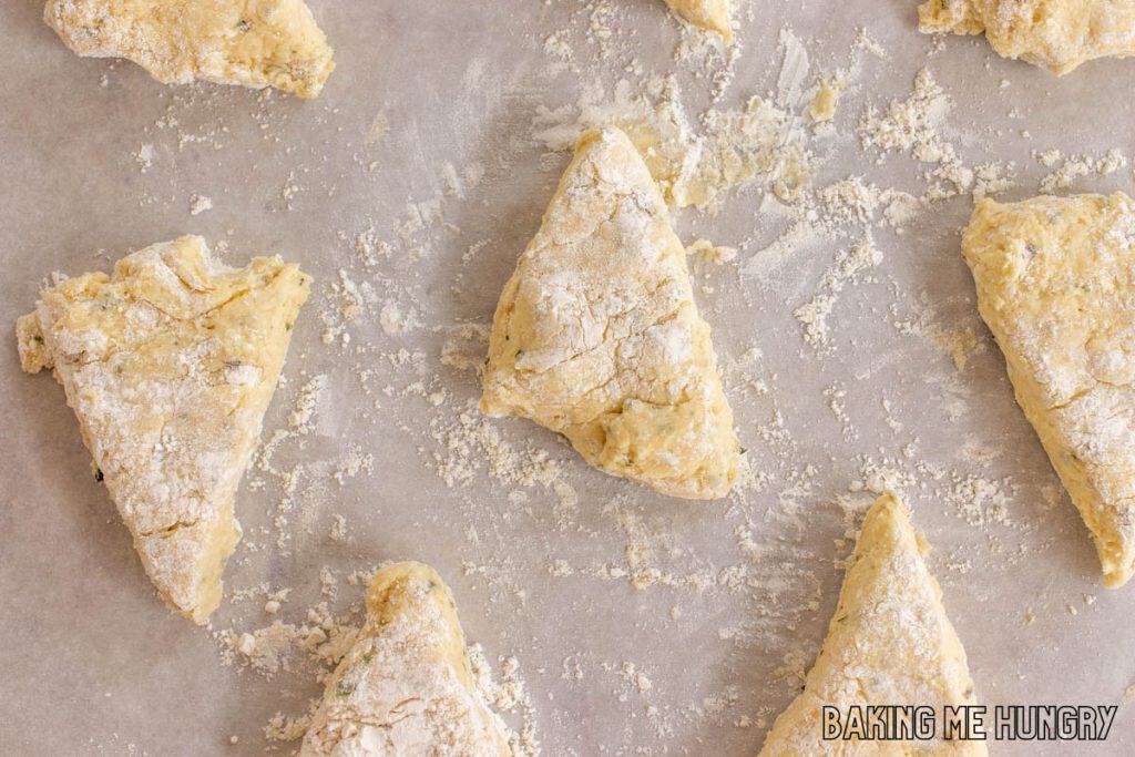 triangles of dough on parchment