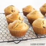 peanut butter chocolate chip muffins cooling on wire rack close up