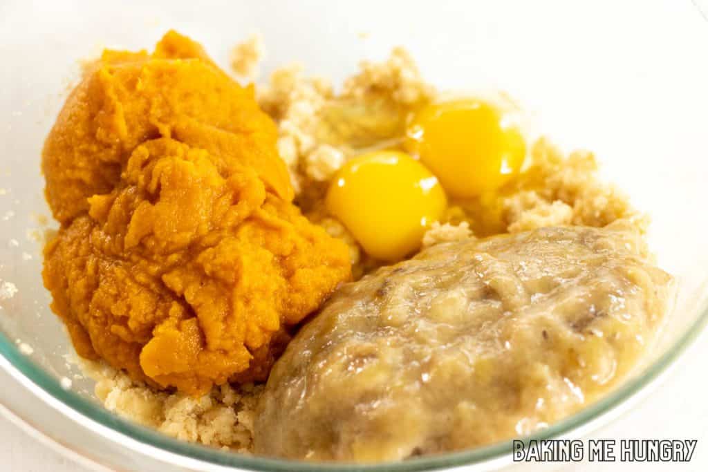 wet ingredients added to bowl