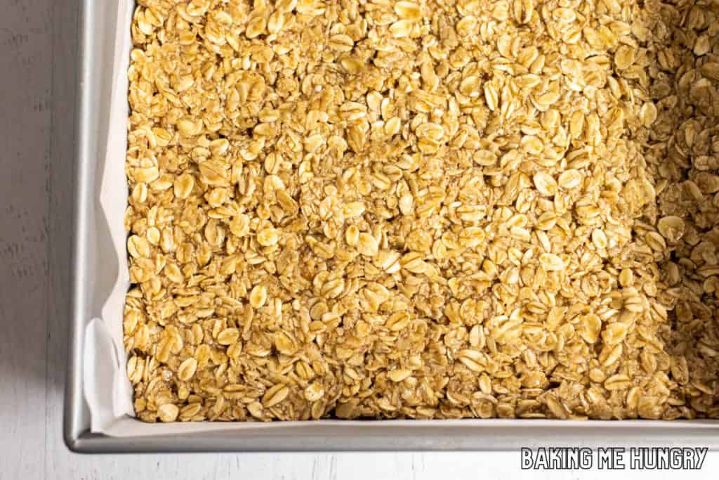 oatmeal mixture pressed into pan