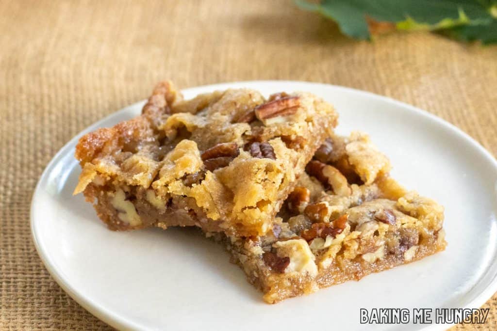 maple pecan blondies on small plate