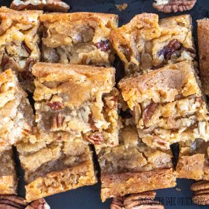 maple pecan blondies close up from overhead