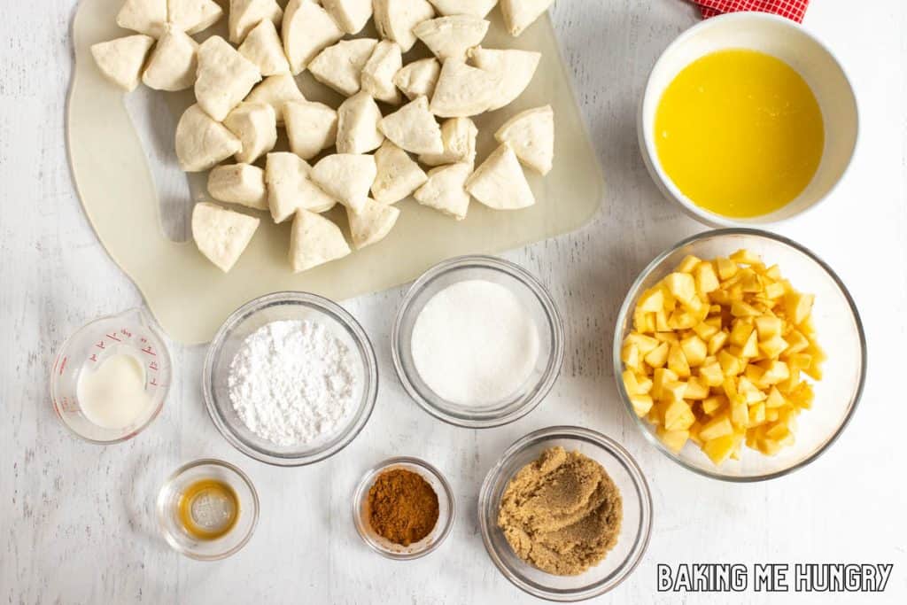 ingredients in bowls and on cutting board