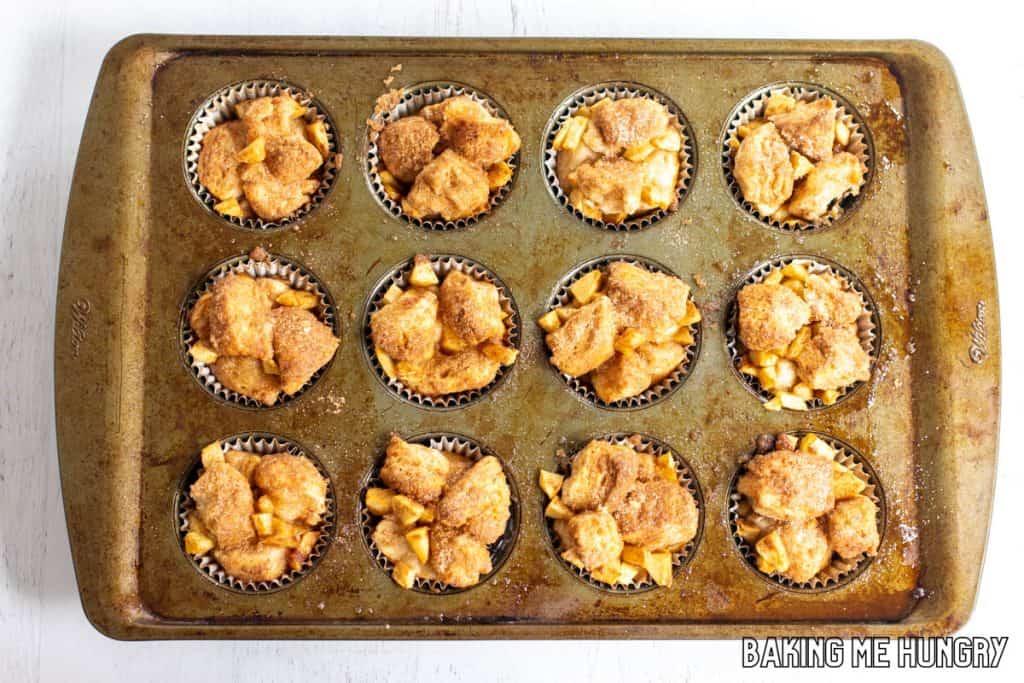 baked mini monkey bread muffins in muffin tin
